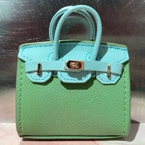 👜 Handmade Mini Blue Green Faux Leather Birkin AirPods Tote Bag Charm Miniature